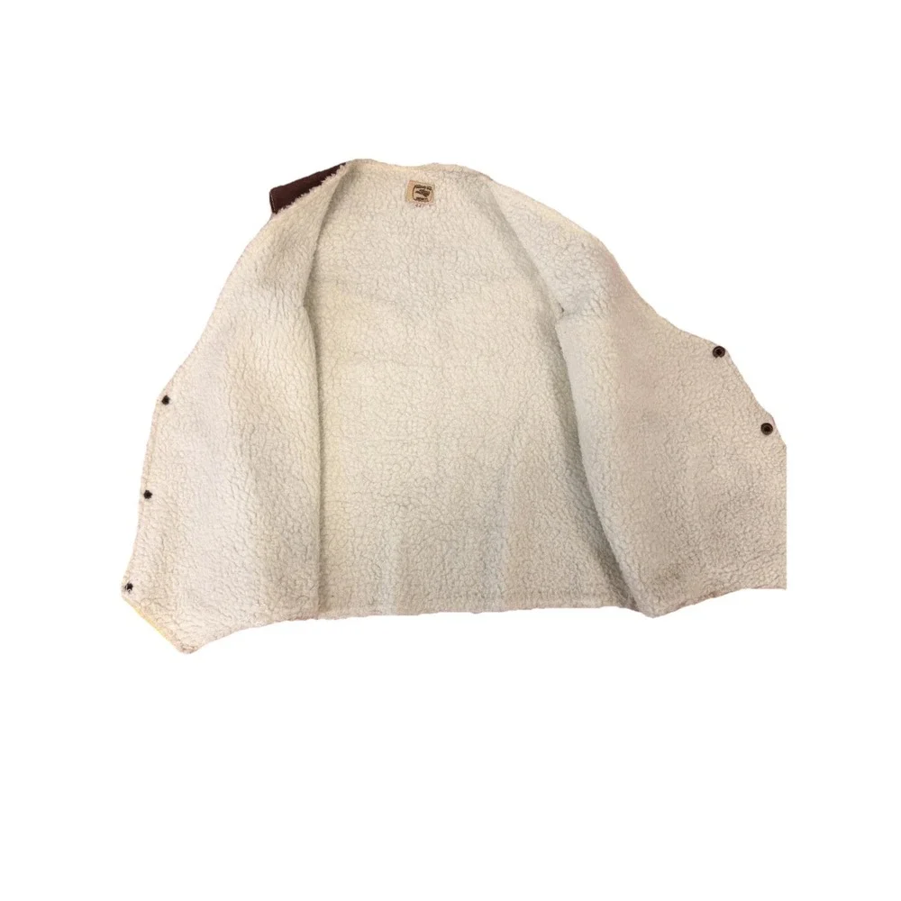 Vintage Rancho Suede Leather Vest Sherpa Lined Western Sz 44 Novelty Horse Print